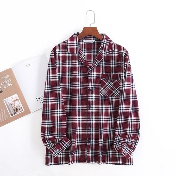 Men's Pajamas Set 100% Cotton Sleepwear Long Sleeve Button Top Pants Nightwear