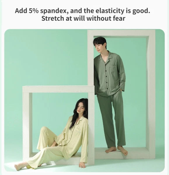 Men's Homewear Pajama Set Pure Color Soft Comfort Antibacterial Long Sleeve