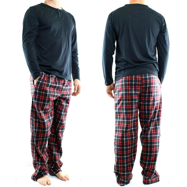 Pajama Pant and Shirt Set, Men's Jersey Knit Top with Microfleece Pants, 2 Piece