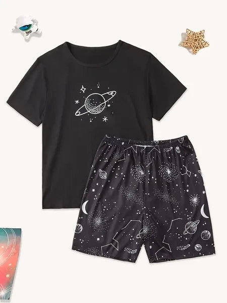 New Men's Galaxy Pajama Set - Size M to XXL - Short Sleeve & Shorts Comfy Soft