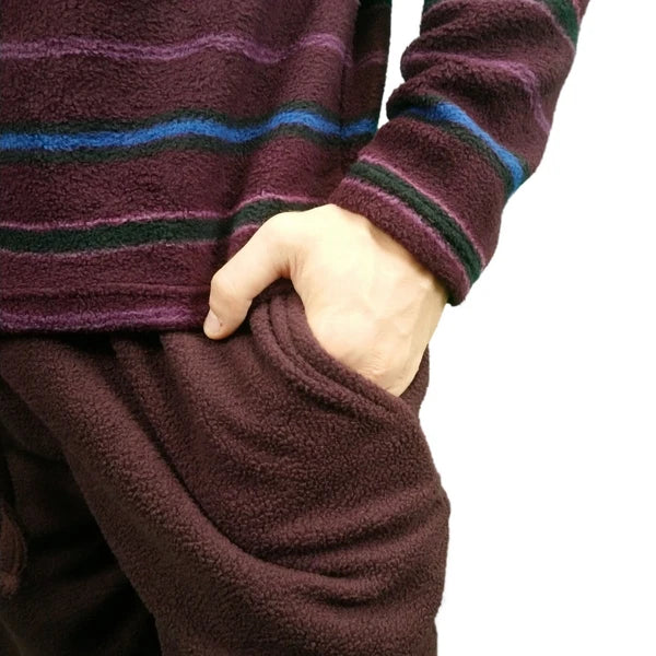 Mens Fleece Warm Soft Pyjamas Striped PJ Set Nightwear Nightsuit Pyjama S-4XL