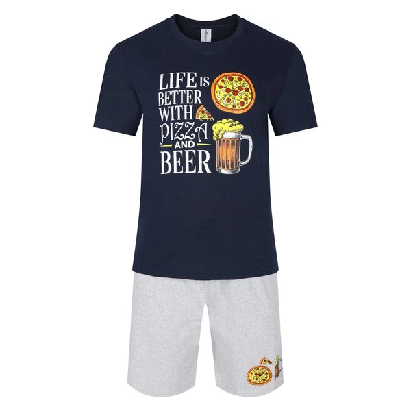 Mens Short Pyjamas Beer Pizza Donuts PJ Sets Night Sleep Lounge Wear L XL XXL