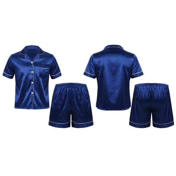Men Silk Satin Pajamas Set Shirt Top Shorts Pants Long Robe Sleepwear Nightwear
