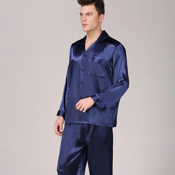 Men's Silk Satin Pajamas Pyjamas Set Long Sleeve Sleepwear Pijama Nightwear