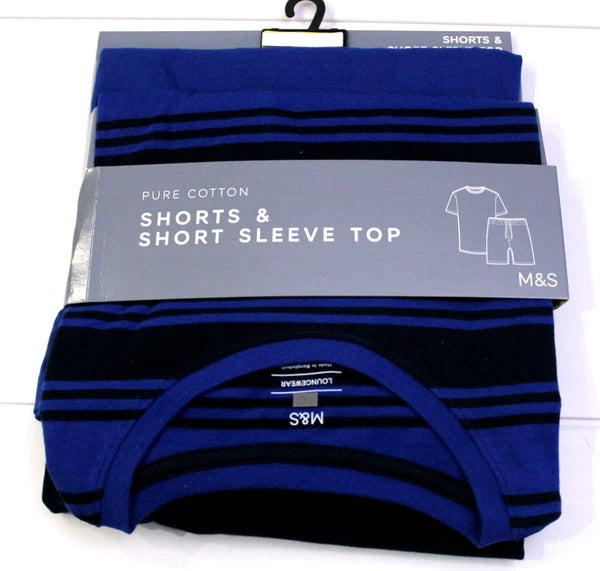M & S Mens Pure Cotton Loungewear Top & Shorts Shortie PJ Set Pyjamas ~ L XL XXL