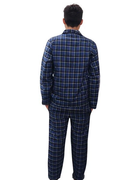 Mens Checked Pyjamas Set Cotton Blend Traditional Nightwear Lounge Wear Top PJ's