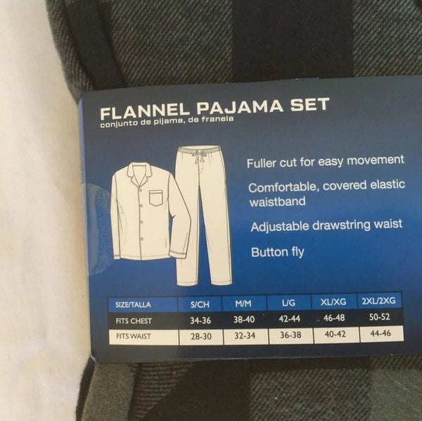 NWT Men's Hanes Flannel RED / BLACK Gray Plaid L/S Pant Set Pajamas PJs Cotton