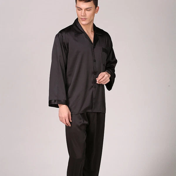 Men's Silk Satin Pajamas Pyjamas Set Long Sleeve Sleepwear Pijama Nightwear