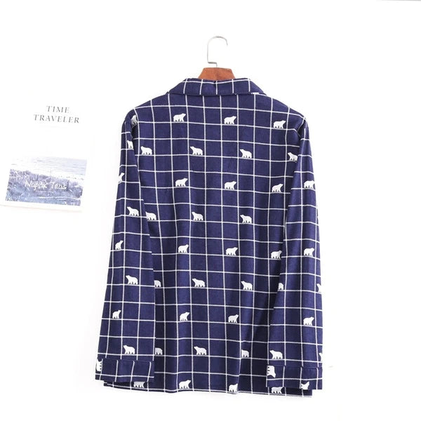 Men's Pajamas Set 100% Cotton Sleepwear Long Sleeve Button Top Pants Nightwear