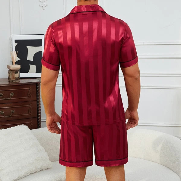 Mens Silk Satin Pyjamas Set Nightwear Pyjama Top & Bottoms Loungewear Sleepwear