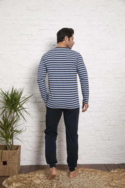 Mens Pajamas Long Sleeve Cotton Set Pajamas Home Suit Sleepwear M-2XL-