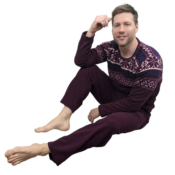 Men's Pyjama Set Fairisle Comfort Fleece Design PJS Soft Warm 2 PC S-4XL L/S PJ