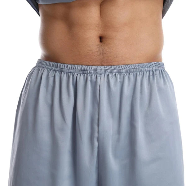 Men Satin Pajamas Set Shorts + Shirt Sleepwear Lounge Nightwear Buttons Outfit