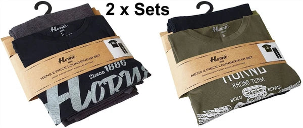 Mens Pyjamas 2 x Sets Black & Green Horne 1886 Ex Store Brand New Packed