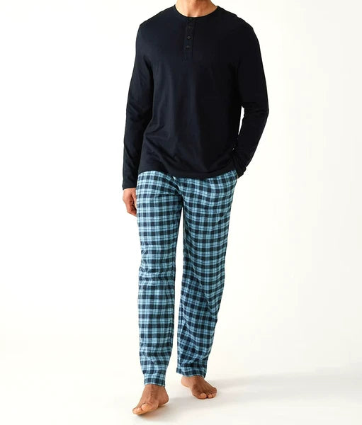 M & S Mens Pure Cotton Brushed For Warmth Pyjamas Loungewear Top & Long Pants