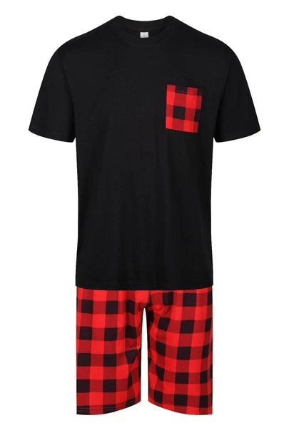 Mens Short Pyjamas PJ Set Premium Sleep Lounge Tartan Check Nightwear M-XXL New