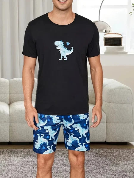 New Men's Dinosaur Pajama Set - Size M to XXL - Short Sleeve & Shorts Comfy Soft