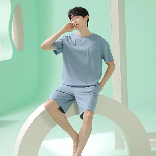 Men's Pajamas Soft Cooling Pure Color Short Sleeve Comfortable Summer Home Wear