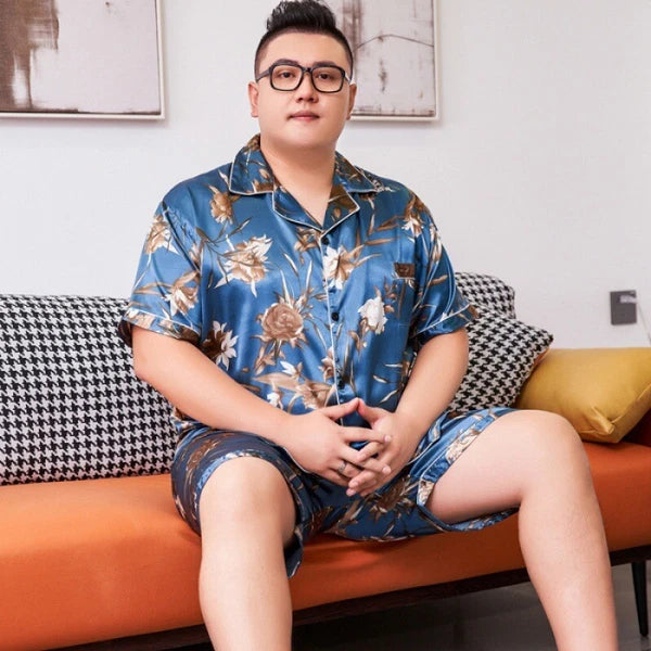 Mens Plus Size Loungewear Short Sleeve Home wear Pants Men Silk Satin Pajamas