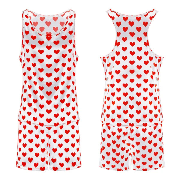 Mens Muscle Shirts Pajama Set Sexy Satin Sleepwear Tank Top Shorts Nightwear