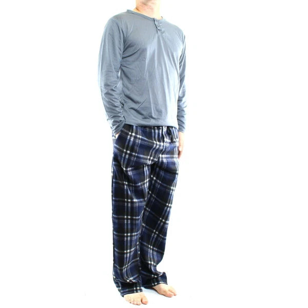 Pajama Pant and Shirt Set, Men's Jersey Knit Top with Microfleece Pants, 2 Piece