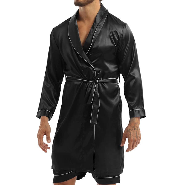 Men's Pajamas Set Soft Satin Homewear Ice Silk Bathrobes Sleepwear Nightwear