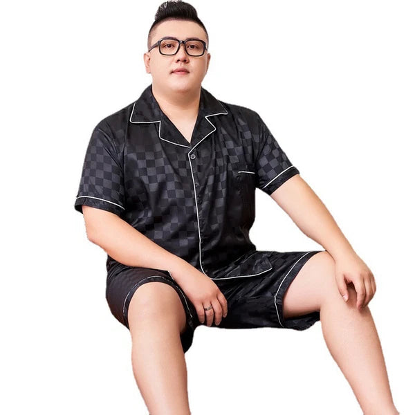 Men's Short Sleeve Satin Pajama Set with Shorts Plus Size 5XL Mens Nightgown