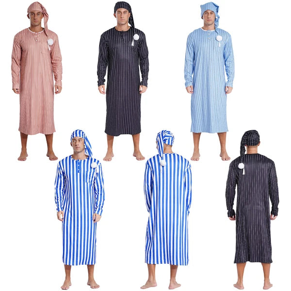 Mens Nightwear Halloween Nightgowns Plaid Pajamas Pompom Loungewear Nightshirt