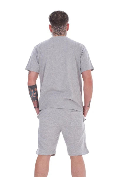 Mens Cotton Pyjama Short Set Jersey Round Neck Top Fleece Zipped Pockets Short