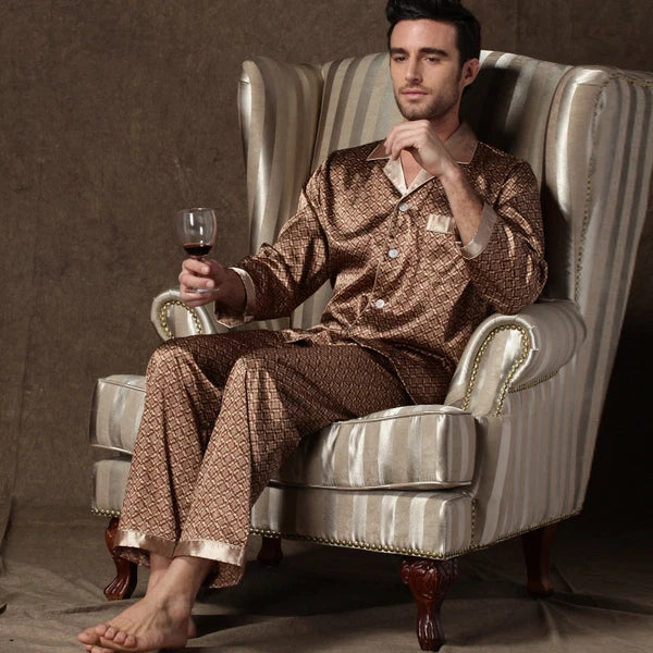 NEW Mens Pajamas Pajamas Silk Satin Long Sleeve Long Sleeve Sleepwear#M035 -
