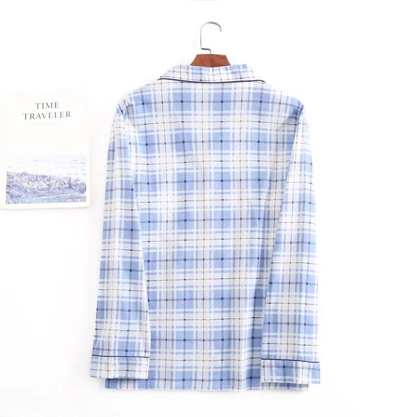 Men's Pajamas Set 100% Cotton Sleepwear Long Sleeve Button Top Pants Nightwear