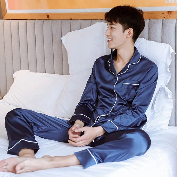 Men Women Silk Satin Pajamas Set Couple Sleepwear Lovers Unisex Nightwear Pijama
