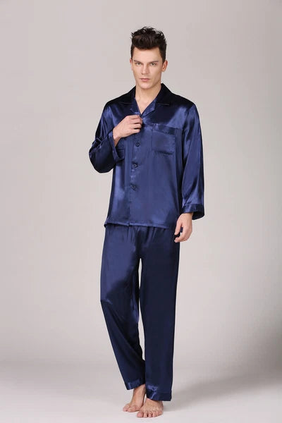Men's Silk Satin Pajamas Pyjamas Set Long Sleeve Sleepwear Pijama Nightwear