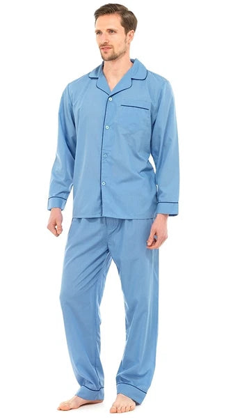 Mens Long Traditional Pyjamas 2 Piece Classic Set Hospital Top+Bottoms Nightwear