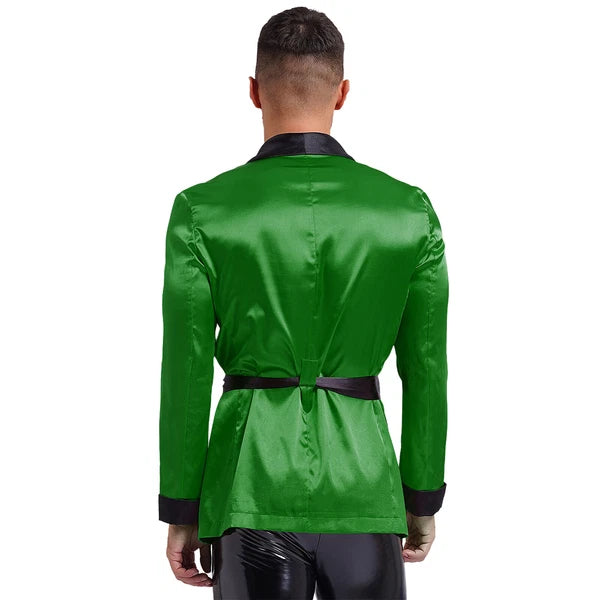 Men's Silk Satin Pajamas Set Short Sleeves Top and Bottom Boxer Shorts Shirt Set