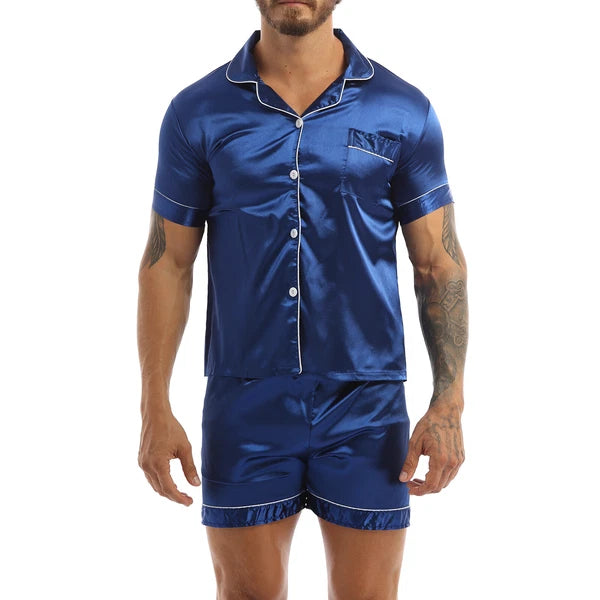 Men's Pajamas Set Soft Satin Homewear Ice Silk Bathrobes Sleepwear Nightwear