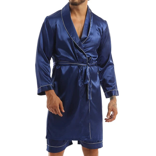 Men's Pajamas Set Soft Satin Homewear Ice Silk Bathrobes Sleepwear Nightwear