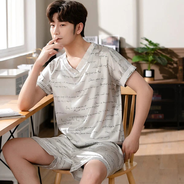 Short Sleeve Sleepwear Pjs Loungewear Pyjamas Charm Men's Silk Satin Pajamas Set