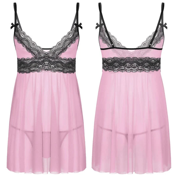 Mens Sissy Nightdress Pajamas Crossdress Nightwear Lingerie Set Sleepwear