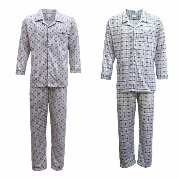 New Mens Cotton Pajamas Pyjamas PJs Set Long Sleeve Shirt Tops + Pants Sleepwear