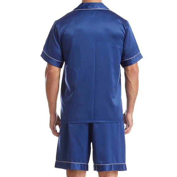 Men Satin Pajamas Set Shorts + Shirt Sleepwear Lounge Nightwear Buttons Outfit
