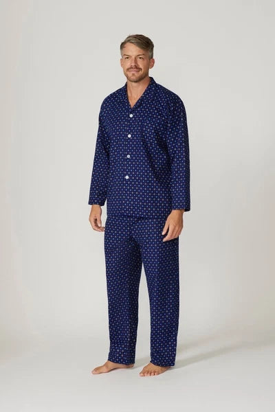 Mens Contare Sizes S-7XL Navy Blue Cotton Flannel Long Sleeve Pyjama Set Pjs