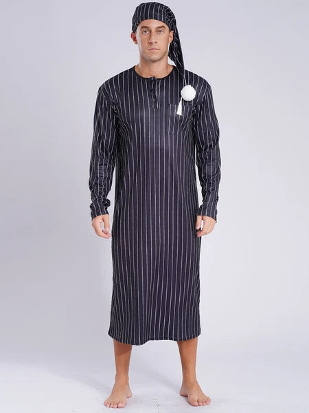 Mens Nightwear Halloween Nightgowns Plaid Pajamas Pompom Loungewear Nightshirt