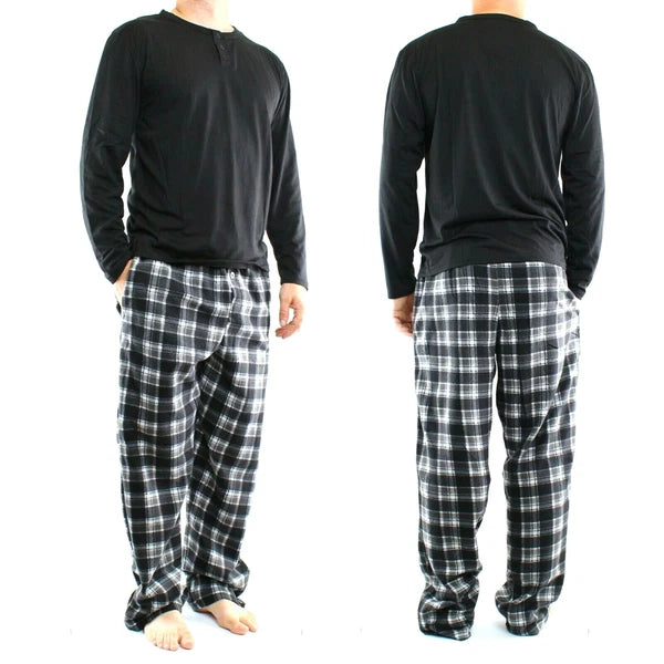 Pajama Pant and Shirt Set, Men's Jersey Knit Top with Microfleece Pants, 2 Piece