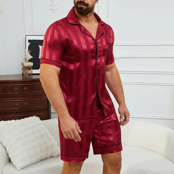 Mens Silk Satin Pyjamas Set Nightwear Pyjama Top & Bottoms Loungewear Sleepwear