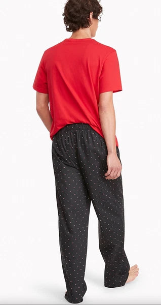 TOMMY HILFIGER POLPLIN COTTON SLEEPWEAR LOUNGE RED NAVY SET PAJAMA LARGE $65