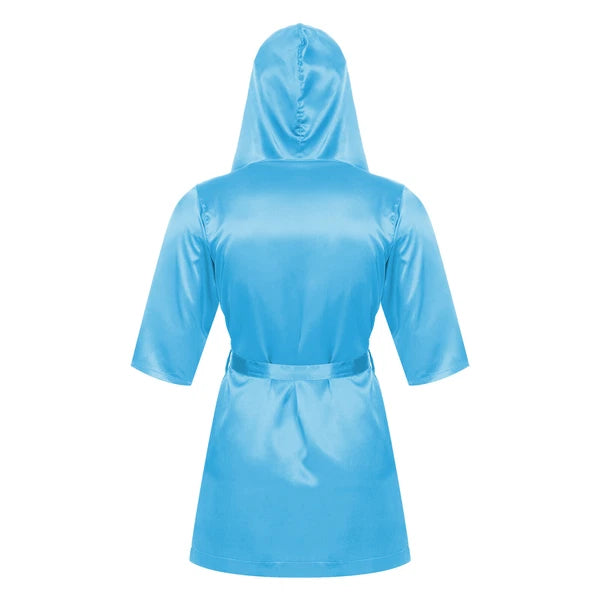 Men's Hooded Robe Set Silk Satin Night Gown Bathrobe Pajama Hot Pants Underwear