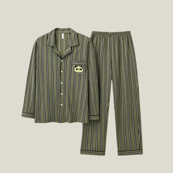Men's Pajama Set Striped Sleepwear Antibacterial Comfortable Fashion Long Sleeve