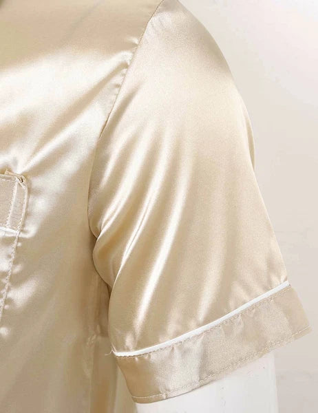 Men Silk Satin Pajamas Set Shirt Top Shorts Pants Long Robe Sleepwear Nightwear