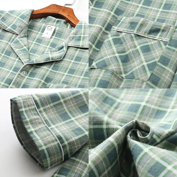 Men 100% Cotton Pajamas Set Long Sleeve Pjs Button Soft Pants Sleepwear Lounger